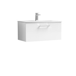 Balterley Contemporary Bathroom 1-Drawer Wall-Hung Curved Basin Vanity Unit White Gloss White 389 x 810 x 440mm