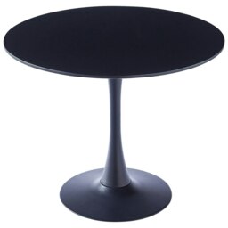 Living and Home Modern Round Wooden Table with Metallic Base - Black