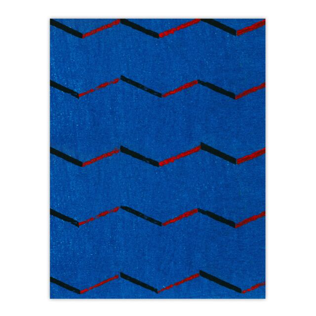 "Red Blue Zig Zag Textile Pattern Retro Japan Wall Art Print Korin 24x32"""