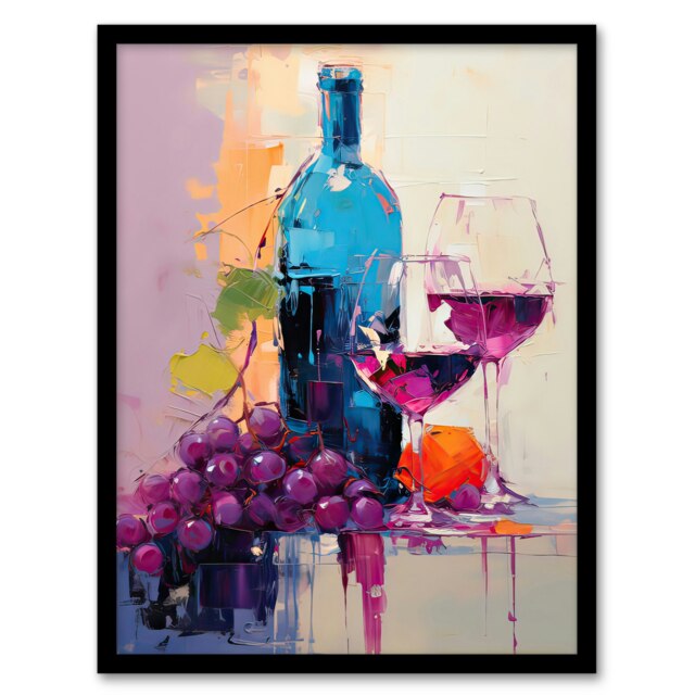 Wine Lovers Oil Kitchen Home Decor Black Framed Wall Art Print A4