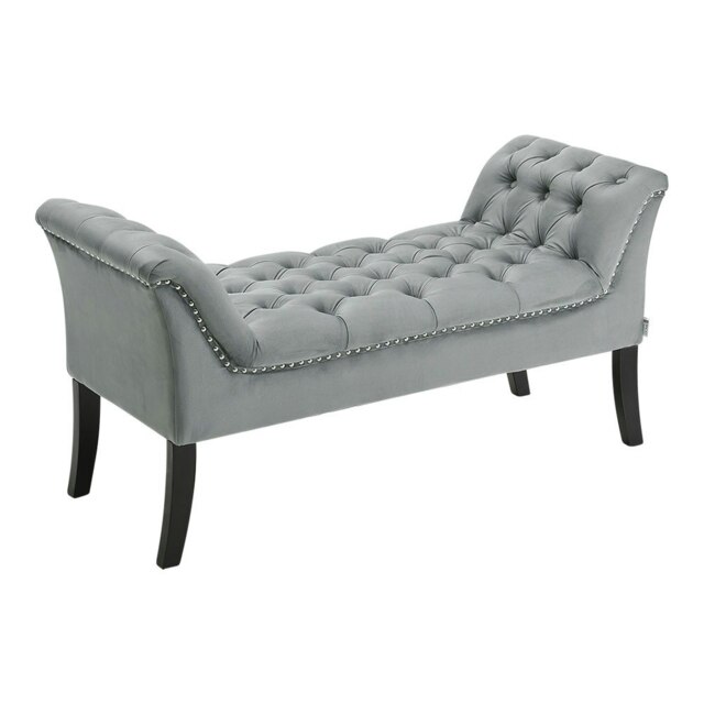 Living and Home Contemporary Velvet Buttoned Bench with Black Wood Legs