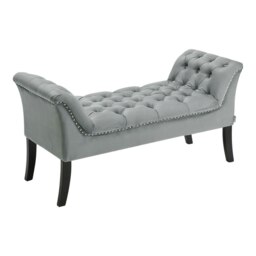 Living and Home Contemporary Velvet Buttoned Bench with Black Wood Legs