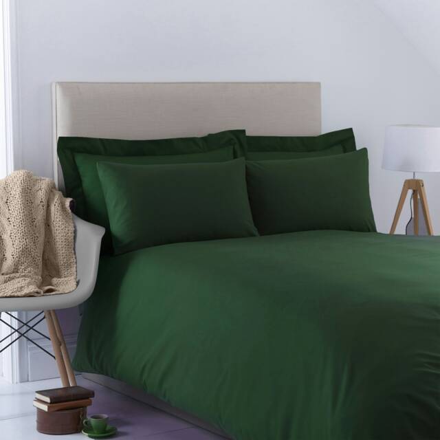 Charlotte Thomas Poetry Plain Dyed Double Bottle Green Duvet Cover Set - 200 x 200cm Green Bottle Green Double