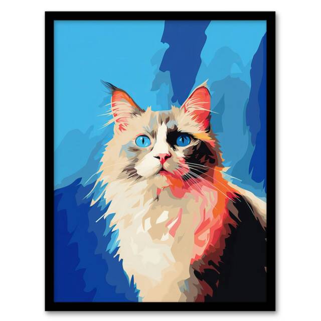 Point Ragdoll Cat Eyes Pet Portrait Home Decor Black Framed Wall Art Print A4