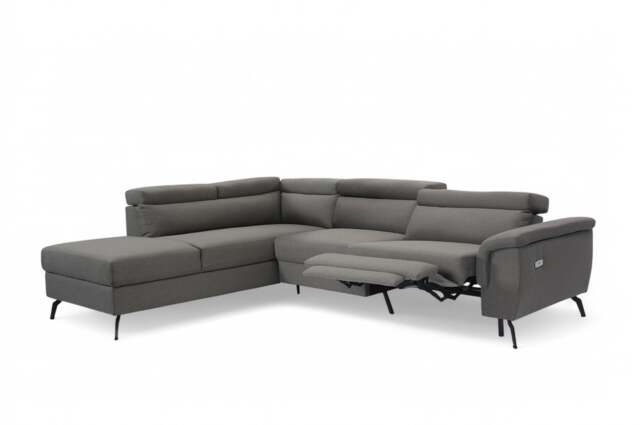Fabric Linen Dark Grey Left Hand Facing Electric Reclining Corner Sofa with Storage VITTORIO