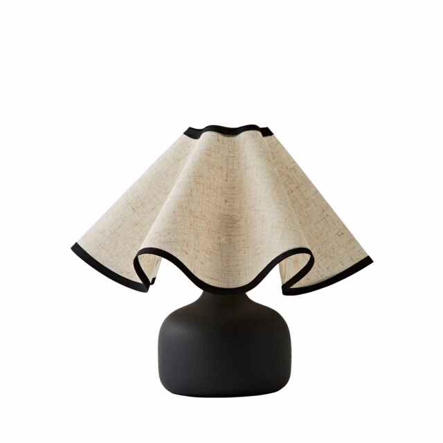 ValueLights Emilia Linen Wave Shade Black Ceramic Table Lamp and Bulb