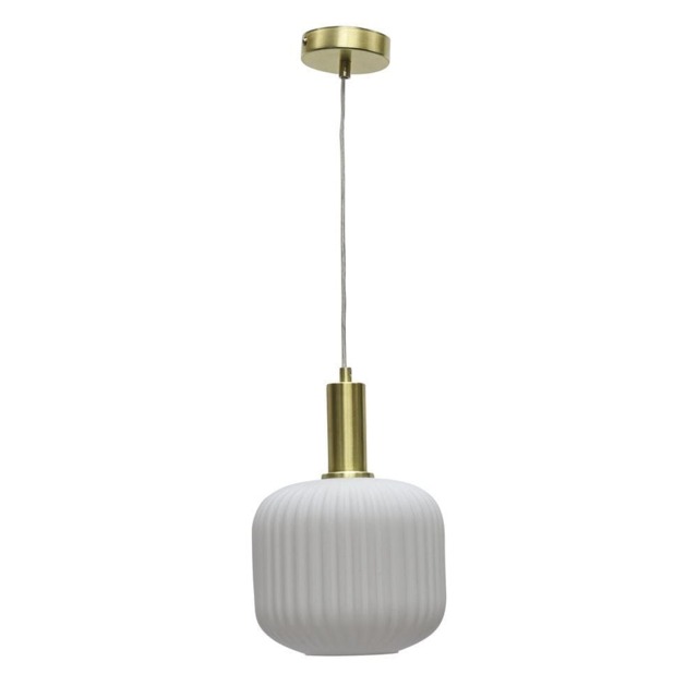 Bento - White Ribbed Glass Satin Brass Deco Pendant Fitting