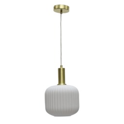 Bento - White Ribbed Glass Satin Brass Deco Pendant Fitting