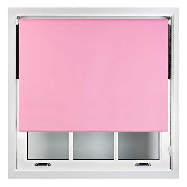 Blackout Roller Blind 95cm Wide x 210cm Long Metal Fittings Pink Pink