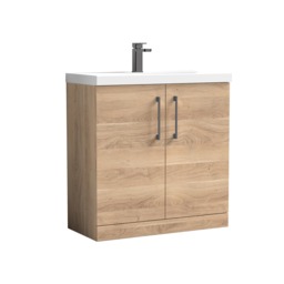 Balterley Level Contemporary Bathroom Floor Standing 2-Door Vanity Unit & Mid-Edge Basin, with D Shape Handle Brown 840 x 810 x 390mm
