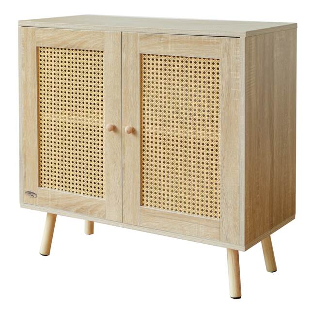 Abrihome Rattan Sideboard Cabinet with 2 Doors for Living Room, Adjustable Shelf