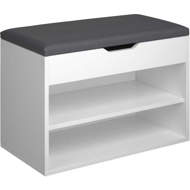 Shoe Rack Jasmina - bench with cushion, 2 shelves for 6 pairs of shoes, hinged lid White white 60 x 30 x 43,50 cm 1