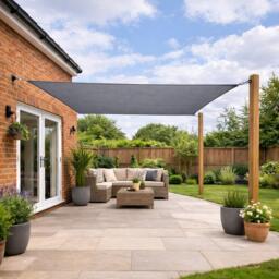 True Products Sun Shade Sail 3m Square Garden Patio Canopy Awning Fixing Kit Included - GREY