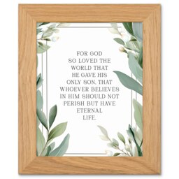 John 3:16 God So Loved the World Bible Verse Art Oak Wood Framed Wall Print