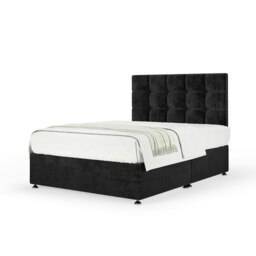 Neptune Spring Black Naples Velvet Divan Set And Pearl Headboard Small Double