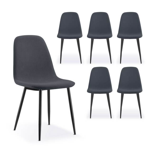 VonHaus Cavell Cord Textured Charcoal Blue Dining Chairs Blue Charcoal Blue One Size 6