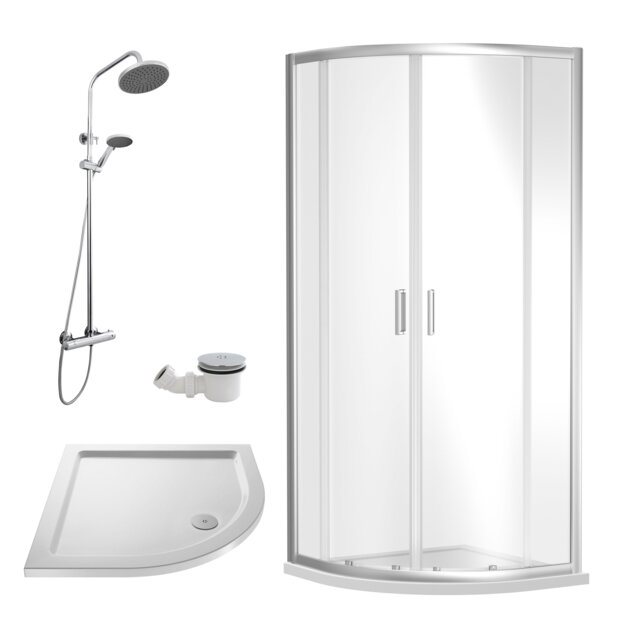Balterley Ruwa Quadrant Shower Enclosure Bundle: Slimline Tray, Round Kit & Waste