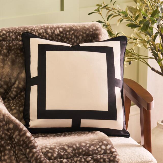 OHS 2 x Square Print Matte Velvet Decorative Cushion Covers White Mono