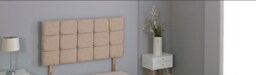 "Beige Linen Cube Headboard Multi 4FT6 Double 26""inch Headboard"