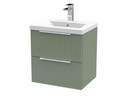 Balterley Fluted Wall Hung 2 Drawer Vanity Basin Unit with Ceramic Basin Green Satin Green