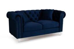 Velvet Navy Blue 2 Seater Chesterfield Sofa With Acrylic Feet CAMDEN