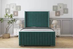 "Sloomy Marlborough Emerald Plush Bed Frame With 50"" Upholstered Wingback Headboard 5' King"