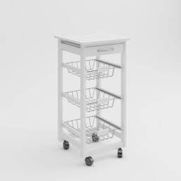 Rolling Kitchen Island Trolley Serving Cart White Tile Top Drawer Shelves Basket White White 1
