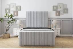 "Sloomy Madison Silver Plush Bed Frame With Mattress With 50"" Upholstered Headboard 4'6 Double"