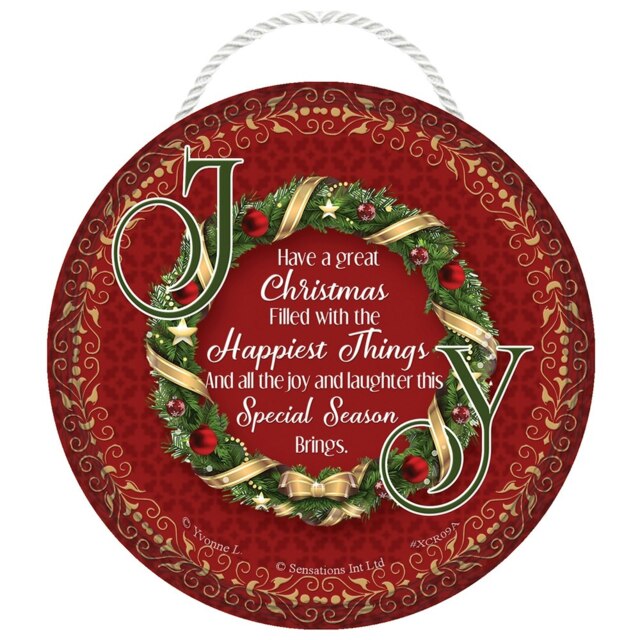 Joy Wreath Christmas Hanging Plaque
