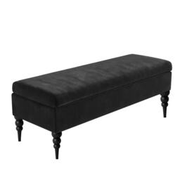 Sierra Plain 180cm Ottoman Storage Bench - Plush Velvet Shoe Bench - Black Upholstery Footstool with Storage