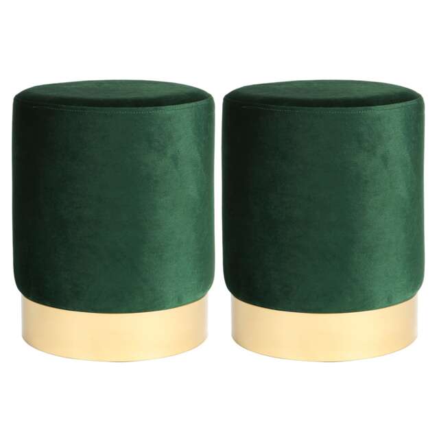 Harbour Housewares Round Velvet Foot Stool - Modern Dressing Table Pouffe Footstool Vanity Seats Vanity Chair Pouf Green Green 2