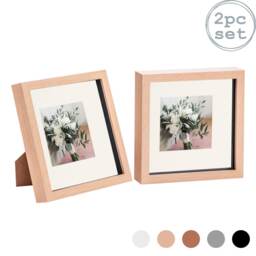 "Nicola Spring 8 x 8"" Photo Frames - Light Wood/Ivory Mount - 3D Picture Frame Box Portrait Display Case (22.5 x 22.5cm) Set of 2"
