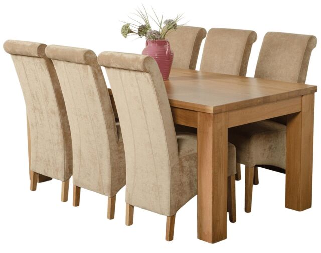 Dakota 182 x 92cm Oak Large Dining Table and 6 Montana Fabric Chairs Brown Beige
