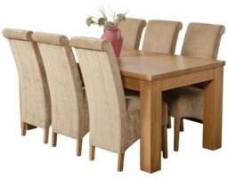 Dakota 182 x 92cm Oak Large Dining Table and 6 Montana Fabric Chairs Brown Beige