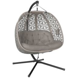 Outsunny Double Hanging Swing Chair w/ Stand & Cup Holders, Brown Brown