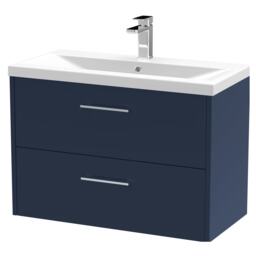 Balterley Winshill Contemporary 2 Drawer Wall Hung Vanity Unit with Mid-Edge Basin, Dark Blue, 800mm