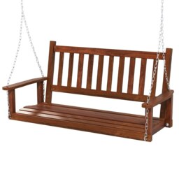 COSTWAY 2-Person Porch Hanging Swing Chair Bench w/Back Brown Brown