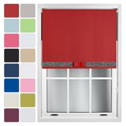 FURNISHED Blackout Roller Blinds with Glitter Trim and Bow Insulated Designed Window Shade Red Red (W) 90cm x (L) 210cm