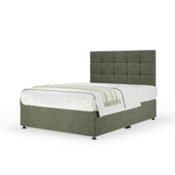Slate Linen No Drawer Divan Base and Pearl Headboard Super King
