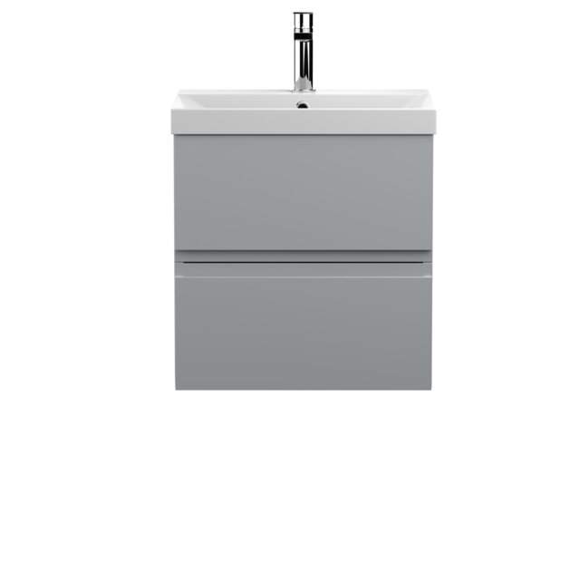 Balterley Mavesyn Contemporary 2 Drawer Wall Hung Vanity Unit with Thin Edge Basin, Satin Grey, 500mm
