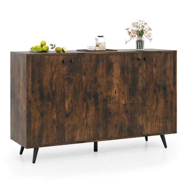 COSTWAY Buffet Sideboard Modern 4-Door Storage Cabinet Brown Brown