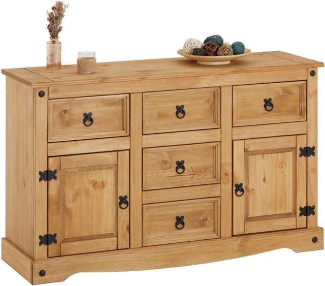 Corona Sideboard 2 Door 5 Drawer Solid Pine Mexican Wood Chest