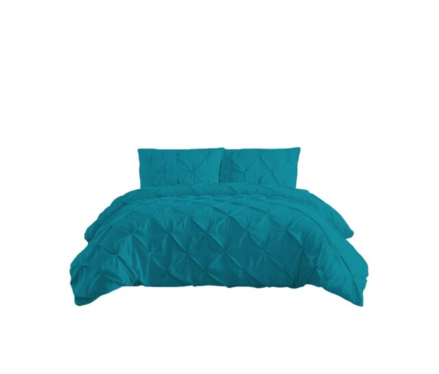 Pintuck Pinch Pleated Polycotton Duvet Cover And Pillowcase/s Set Bed Linen Blue Blue Teal Super King