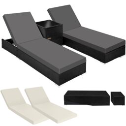 2 rattan lounge chairs with aluminum frames and a table, including protective covers Black black 1