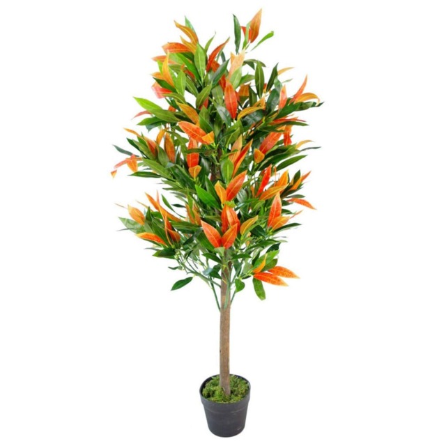 Artificial 130cm Leaf Realistic Red Robin Artificial Ficus Tree Photinia Red Green Red 4ft