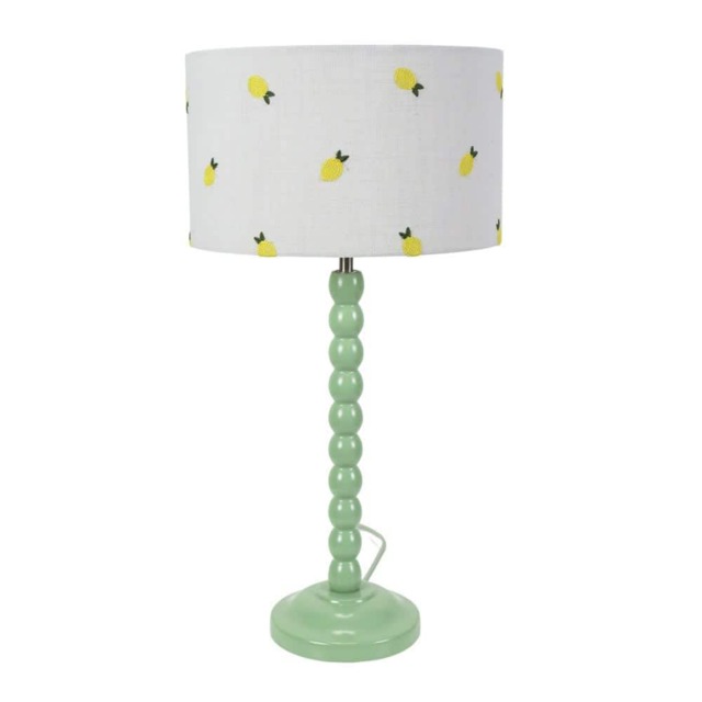 ValueLights Bobbins Sage Green Table Lamp Lemon Embroidered Shade