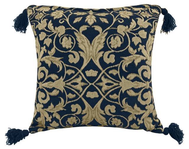 Superior Jacquard Floral Tassle Corner Cushion - 56cm x 56cm Green