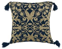 Superior Jacquard Floral Tassle Corner Cushion - 56cm x 56cm Green