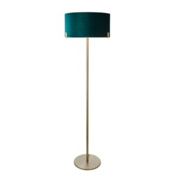 Hayfield Floor Lamp Matt Antique Brass Plate, Green Velvet Shade