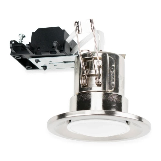 ValueLights 4 Pack Fire Rated Brushed Chrome Downlight Warm White Bulbs Silver